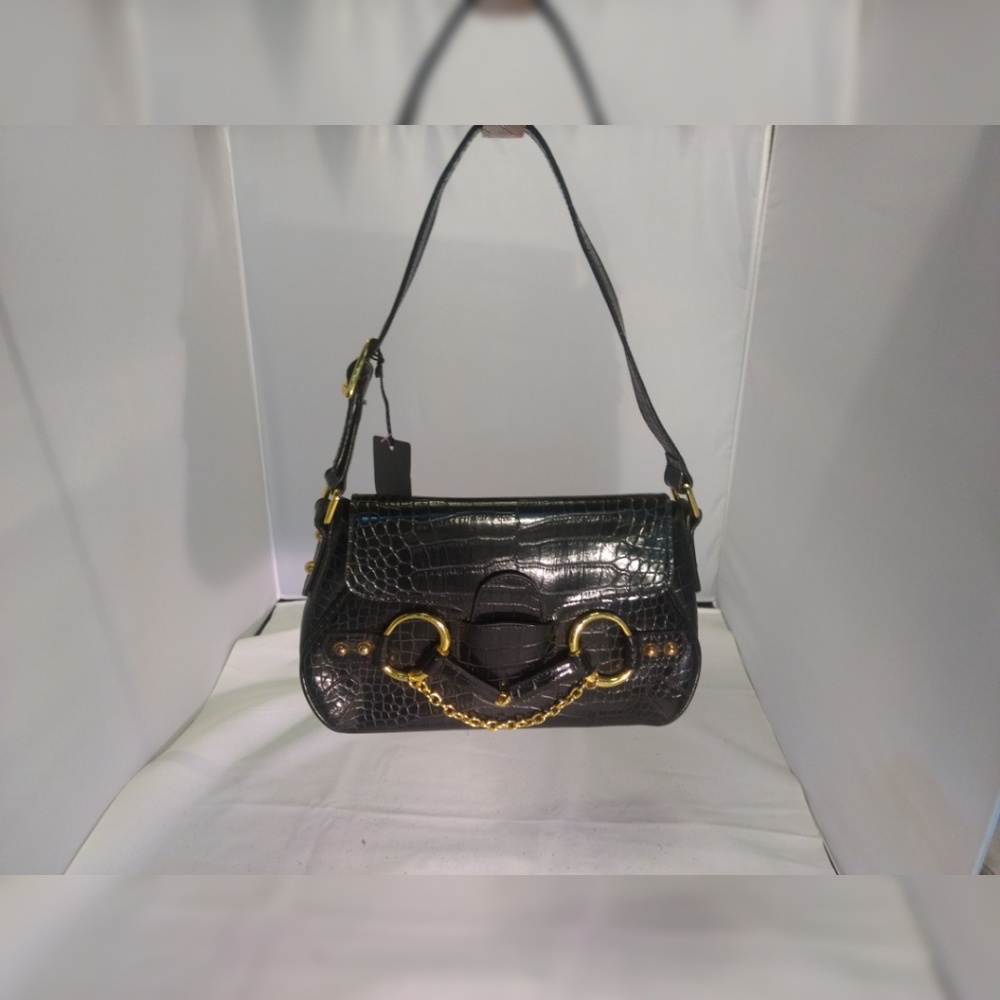 Blk. Faux Leather  (Croc ) Handbag